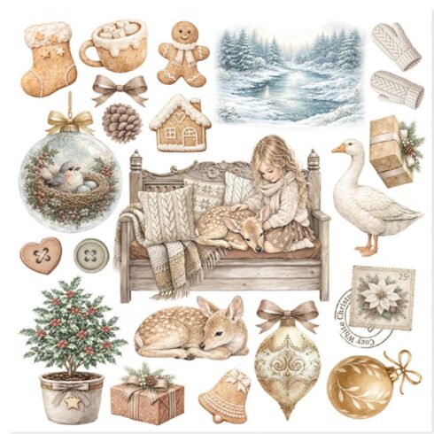 Stamperia Rub On Kit White Christmas Assortment siirtokuvat 155 x 155 cm 6 kpl 3