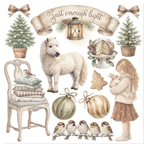 Stamperia Rub On Kit White Christmas Assortment siirtokuvat 155 x 155 cm 6 kpl