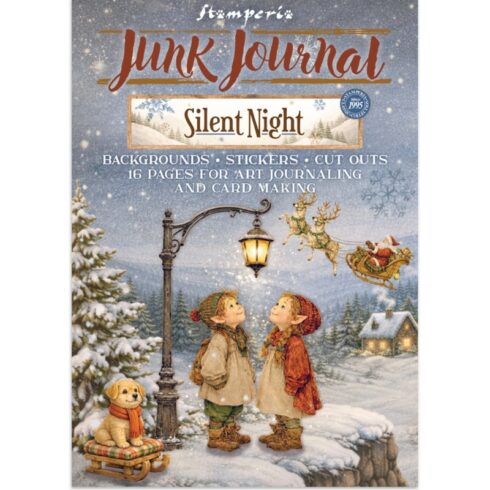 Stamperia Silent Night Junk Journal Stickers, Backgrounds, Cut-Outs lehtiö (16 kpl) A4