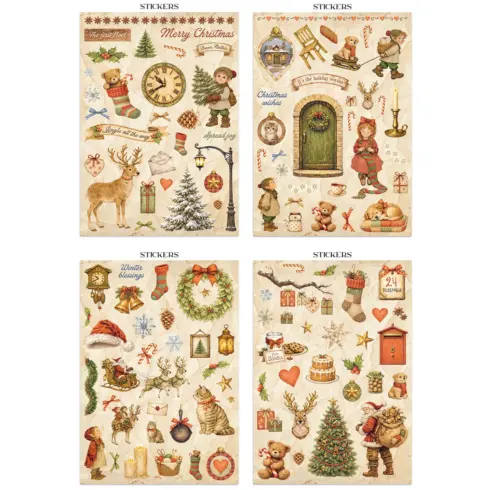 Stamperia Silent Night Junk Journal Stickers Backgrounds Cut Outs lehtio 16 kpl A4