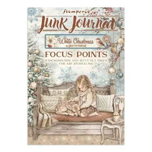 Stamperia White Christmas Junk Journal Focus Points Backgrounds, Cut-Outs lehtiö (16 kpl) A5