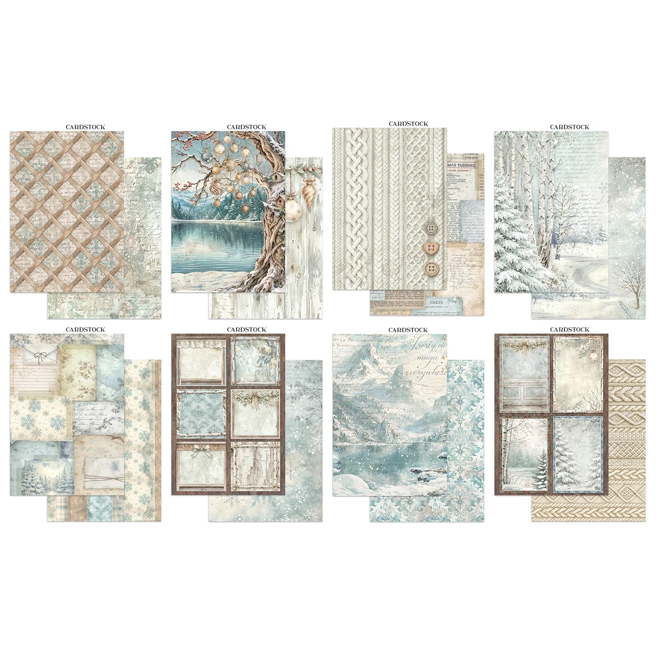 Stamperia – White Christmas Junk Journal Focus Points Backgrounds, Cut-Outs lehtiö (16 kpl) A5 - Image 2