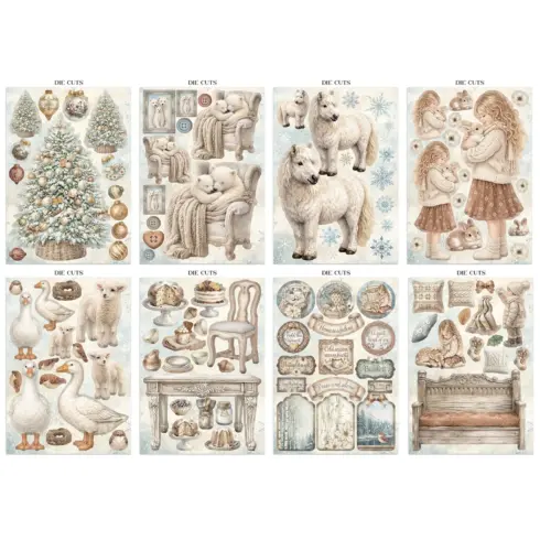 Stamperia White Christmas Junk Journal Focus Points Backgrounds Cut Outs lehtio