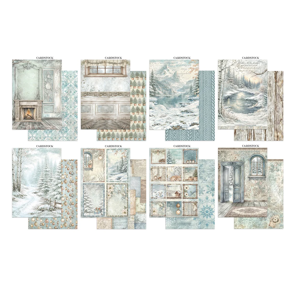 Stamperia – White Christmas Junk Journal Stickers, Backgrounds, Cut-Outs lehtiö (16 kpl) A4 - Image 2