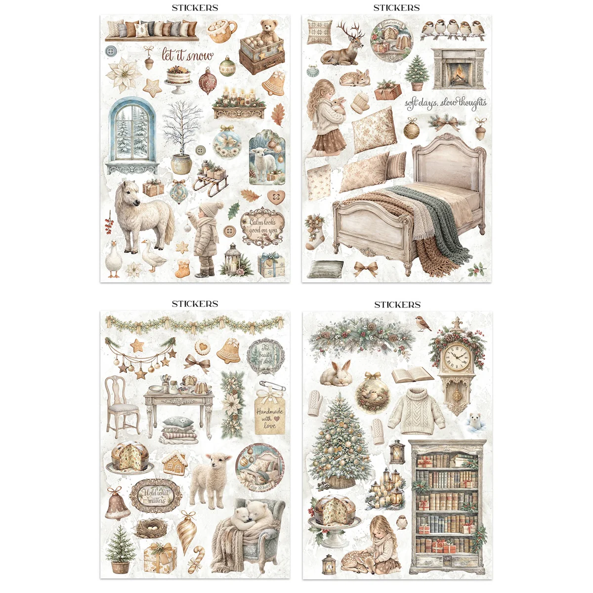 Stamperia – White Christmas Junk Journal Stickers, Backgrounds, Cut-Outs lehtiö (16 kpl) A4 - Image 3