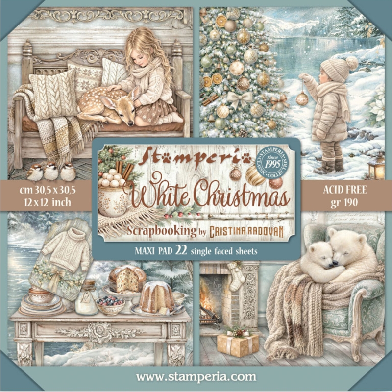 Stamperia White Christmas Maxi paperilajitelma 30 x 30 cm