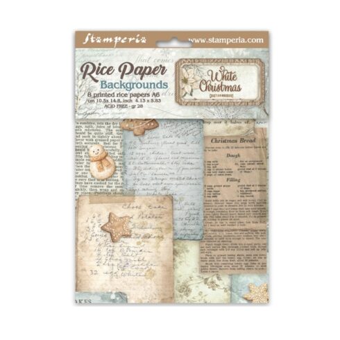 Stamperia White Christmas Mini Rice Paper Backgrounds riisipaperi (8 kpl) A6