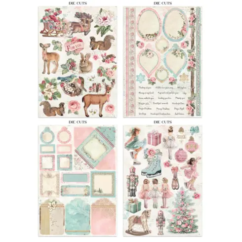 Stamperia Winter Magic Junk Journal Stickers Backgrounds Cut Outs lehtio 16 kpl A4