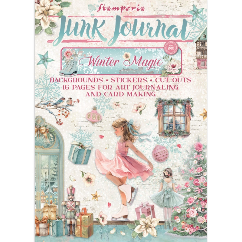 Stamperia Winter Magic Junk Journal Stickers, Backgrounds, Cut-Outs lehtiö (16 kpl) A4