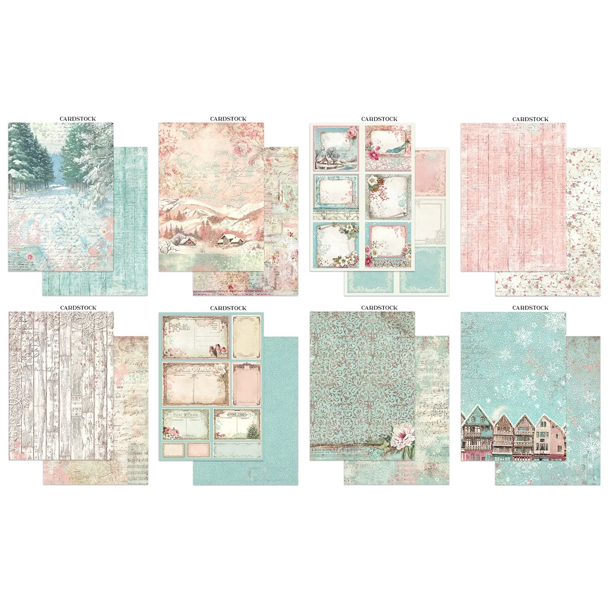Stamperia – Winter Magic Junk Journal Stickers, Backgrounds, Cut-Outs lehtiö (16 kpl) A4 - Image 2