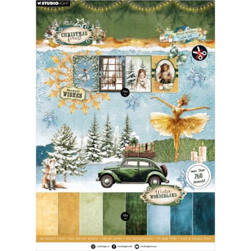 Studio Light Die-Cut Designer Paper Pad Christmas Forest paperit ja leikekuvat A4
