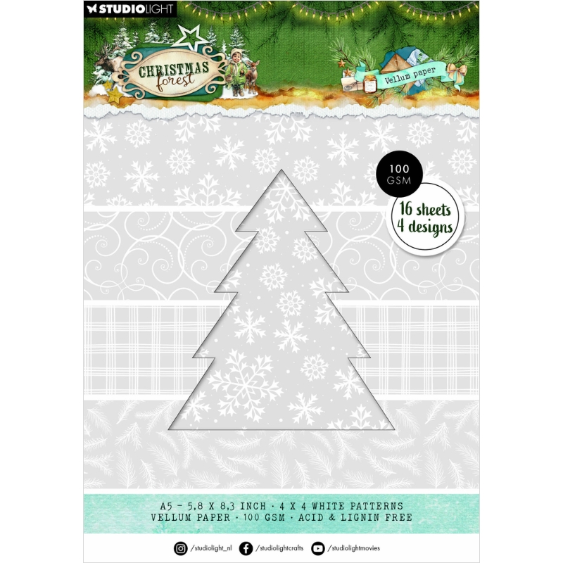 Studio Light Vellum Christmas Forest kohokuvioitu kuultopaperi A5 (16 kpl) SL-CF-VPP479