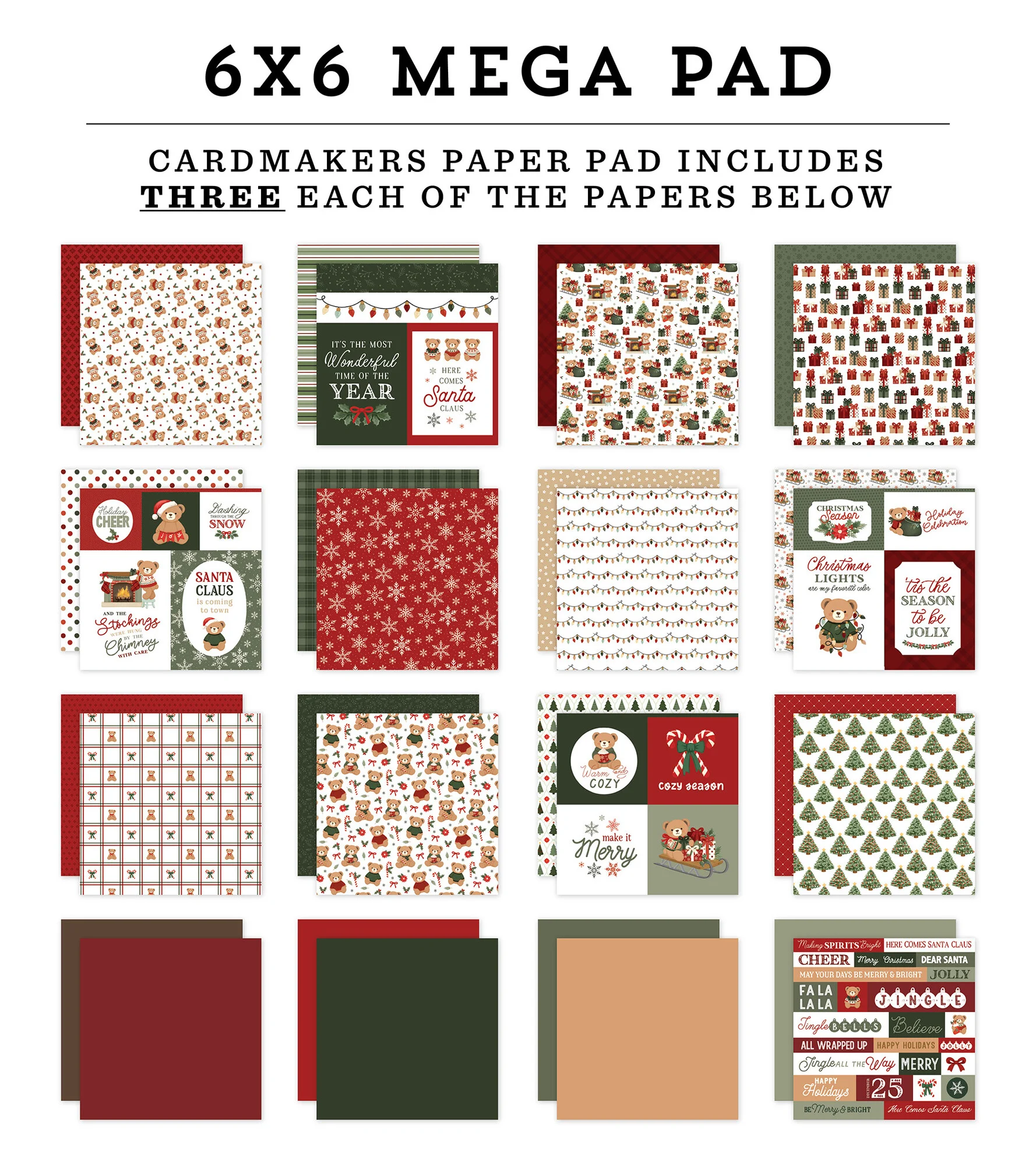 Carta Bella Have A Beary Christmas Mega Pad paperilehtiö 15 x 15 cm