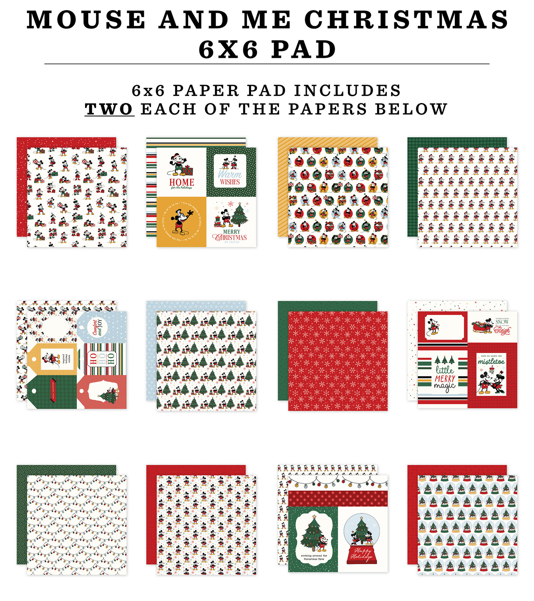 Echo Park – Mouse And Me Christmas Paper Pad paperilehtiö 15 x 15 cm - Image 2