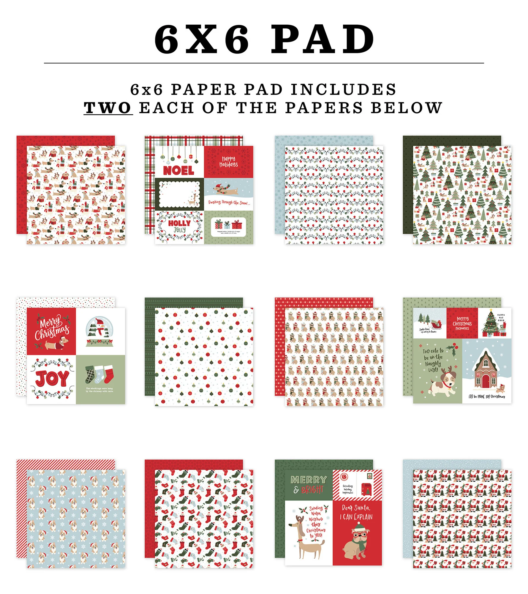 Echo Park Here Comes Santa Paws Paper Pad paperilehtiö 15 x 15 cm