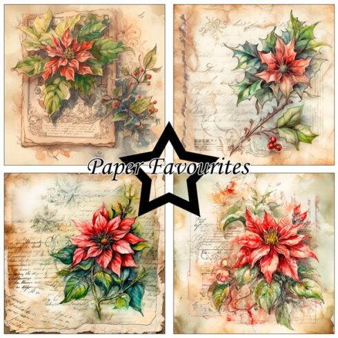 Paper Favourites Vintage Poinsettia paperilajitelma 15 x 15 cm1