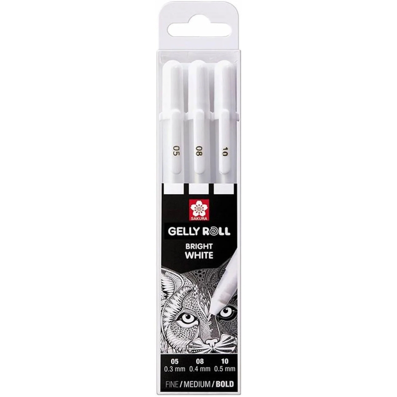 Sakura Gelly Roll Gel Pen Bright White – geelikynät valkoinen 0,3/0,4/0,5 mm (3 kpl)