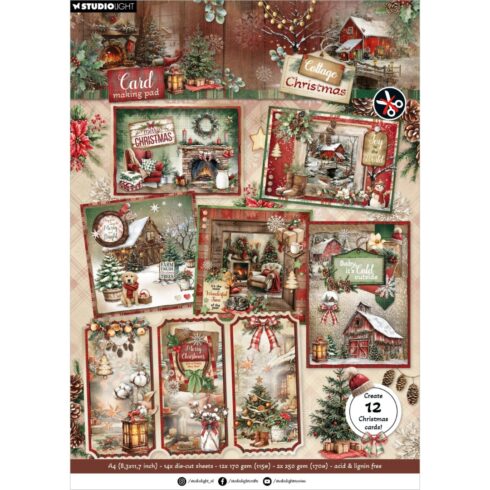 Studio Light Card Making Paper Pad Cottage Christmas korttilehtiö (12kpl) A4 SL-CC-CMP41
