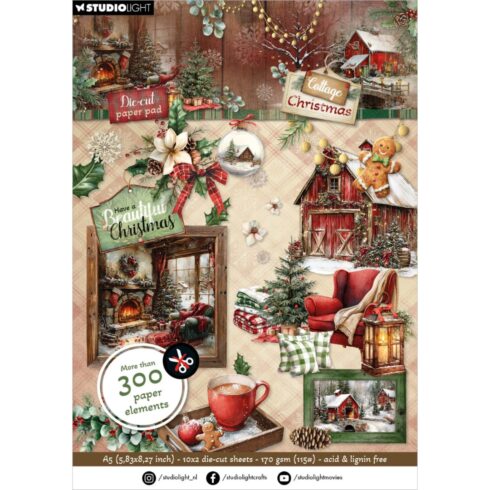 Studio Light Die-Cut Paper Pad Cottage Christmas leikekuva lehtiö (300kpl) A5