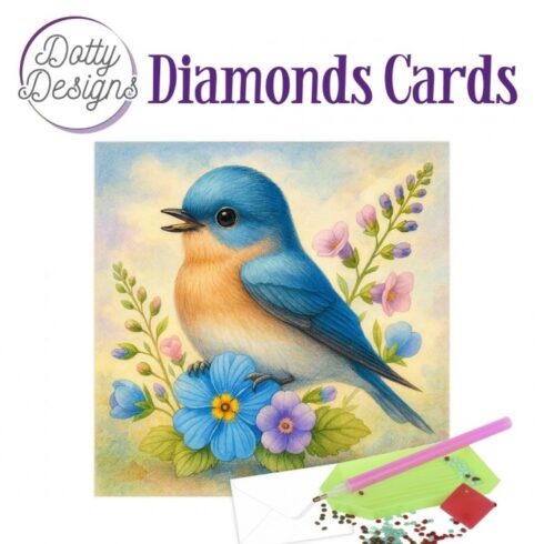 Timanttimaalauskortti Dotty Designs BLUEBELL GARDEN SONGBIRD 15x15cm