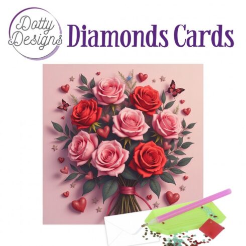 Timanttimaalauskortti Dotty Designs FOREVER LOVE ROSE BOUQUET 15x15cm