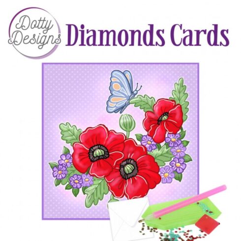 Timanttimaalauskortti Dotty Designs RED POPPY FLOWER 15x15cm