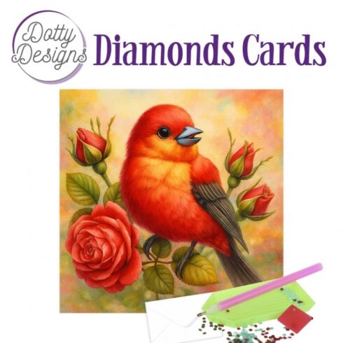 Timanttimaalauskortti Dotty Designs SCARLET ROSE SONGBIRD 15x15cm
