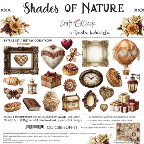 Craft O'Clock Shades of Nature Precious Extras leikekuvat 30 x 30 cm (8 kpl)