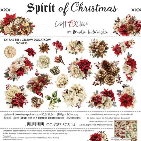 Craft O'Clock Spirit of Christmas Flowers Extras leikekuvat 30 x 30 cm (4 kpl)