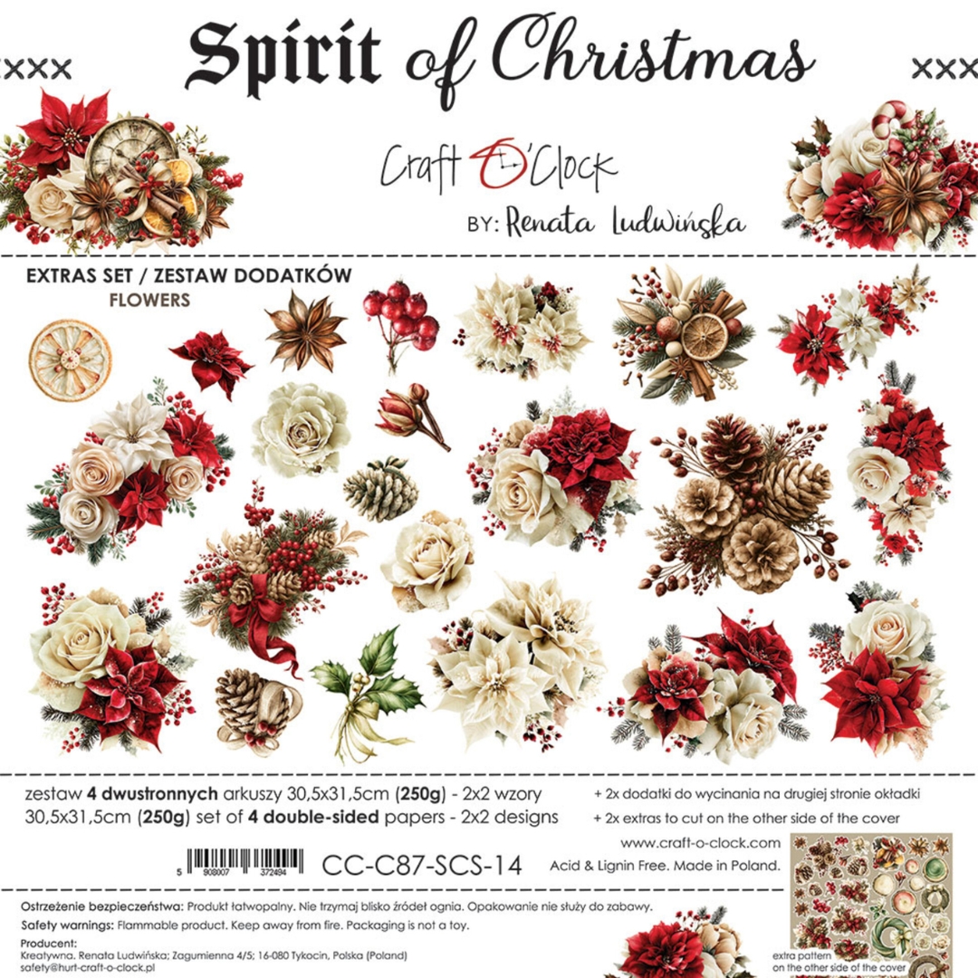 Craft O'Clock Spirit of Christmas Flowers Extras leikekuvat 30 x 30 cm (4 kpl)