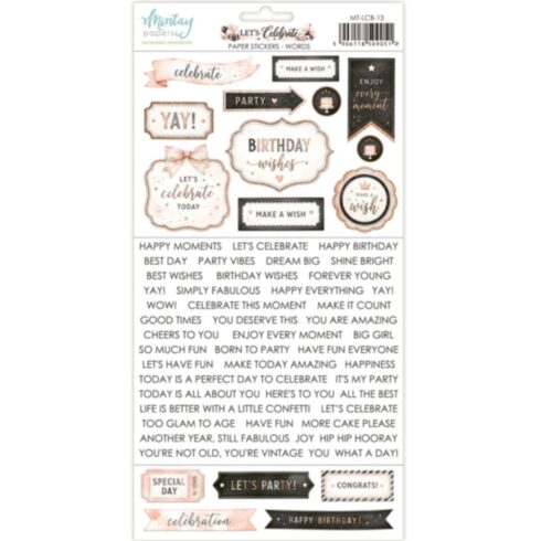 Mintay Let's Celebrate Stickers Words tarra-arkki