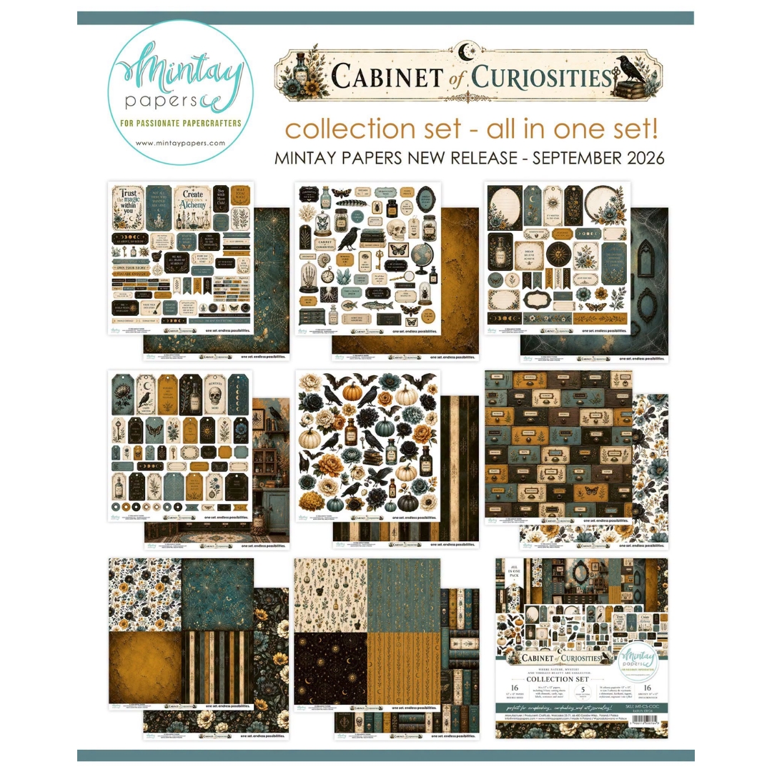 Mintay Papers Collection Set Cabinet of Curiosities kuviopaperit ja leikekuvat (16 kpl) 12“x12“ (1)