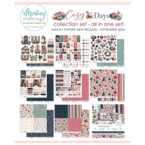 Mintay Papers Collection Set Cozy Days kuviopaperit ja leikekuvat (16 kpl) 12“x12“ (1)