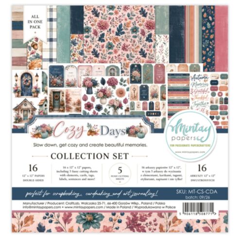 Mintay Papers Collection Set Cozy Days kuviopaperit ja leikekuvat (16 kpl) 12“x12“