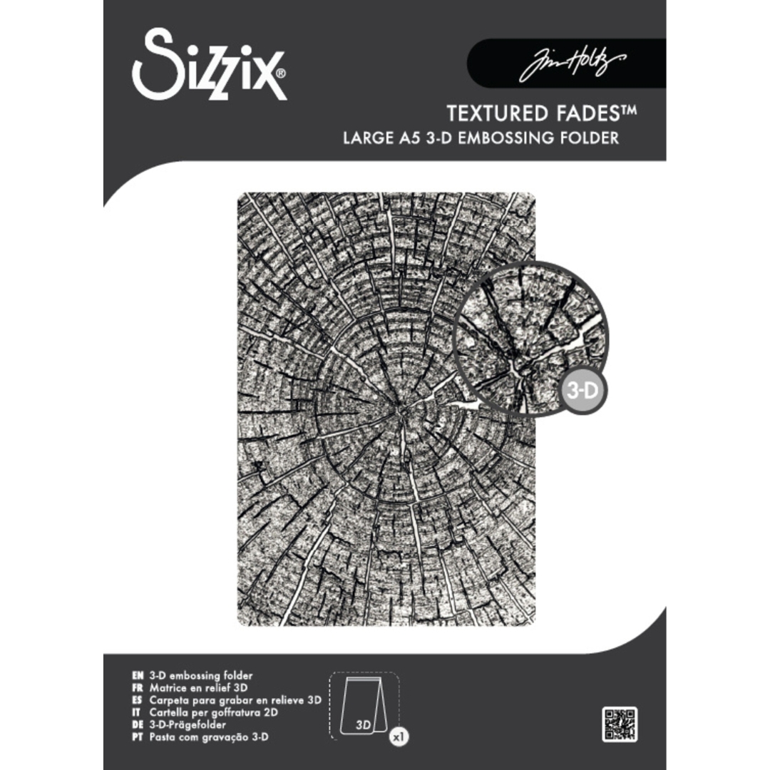 Sizzix Tim Holtz 3D kohokuviointikansio Textured Fades TREE RINGS (A5)