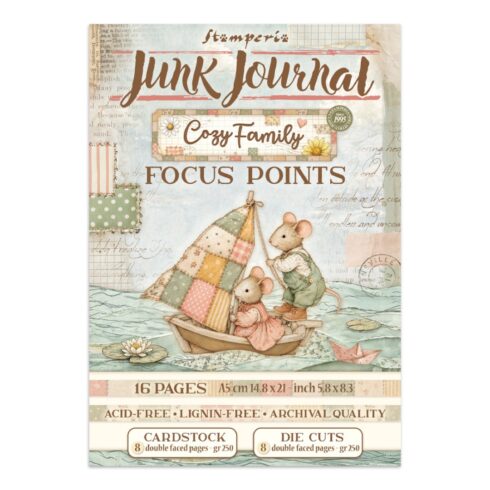 Stamperia Cozy Family Junk Journal Focus Points Backgrounds, Cut-Outs lehtiö (16 kpl) A5