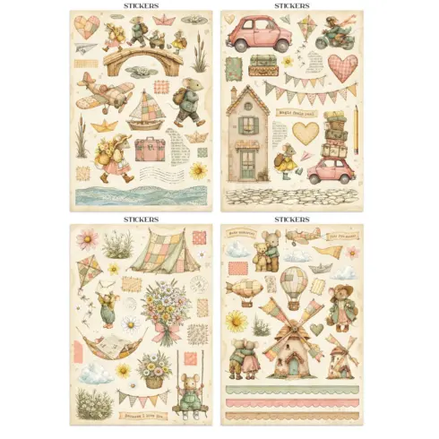 Stamperia Cozy Family Junk Journal Stickers Backgrounds Cut Outs lehtio 16 kpl A4