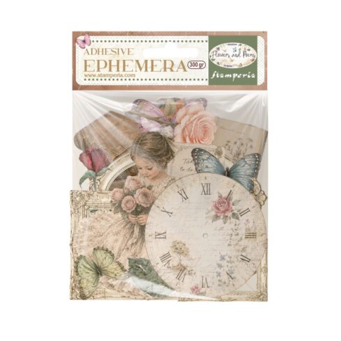 Stamperia Ephemera Flowers and Poems leikekuvat liimataustalla (40 kpl)