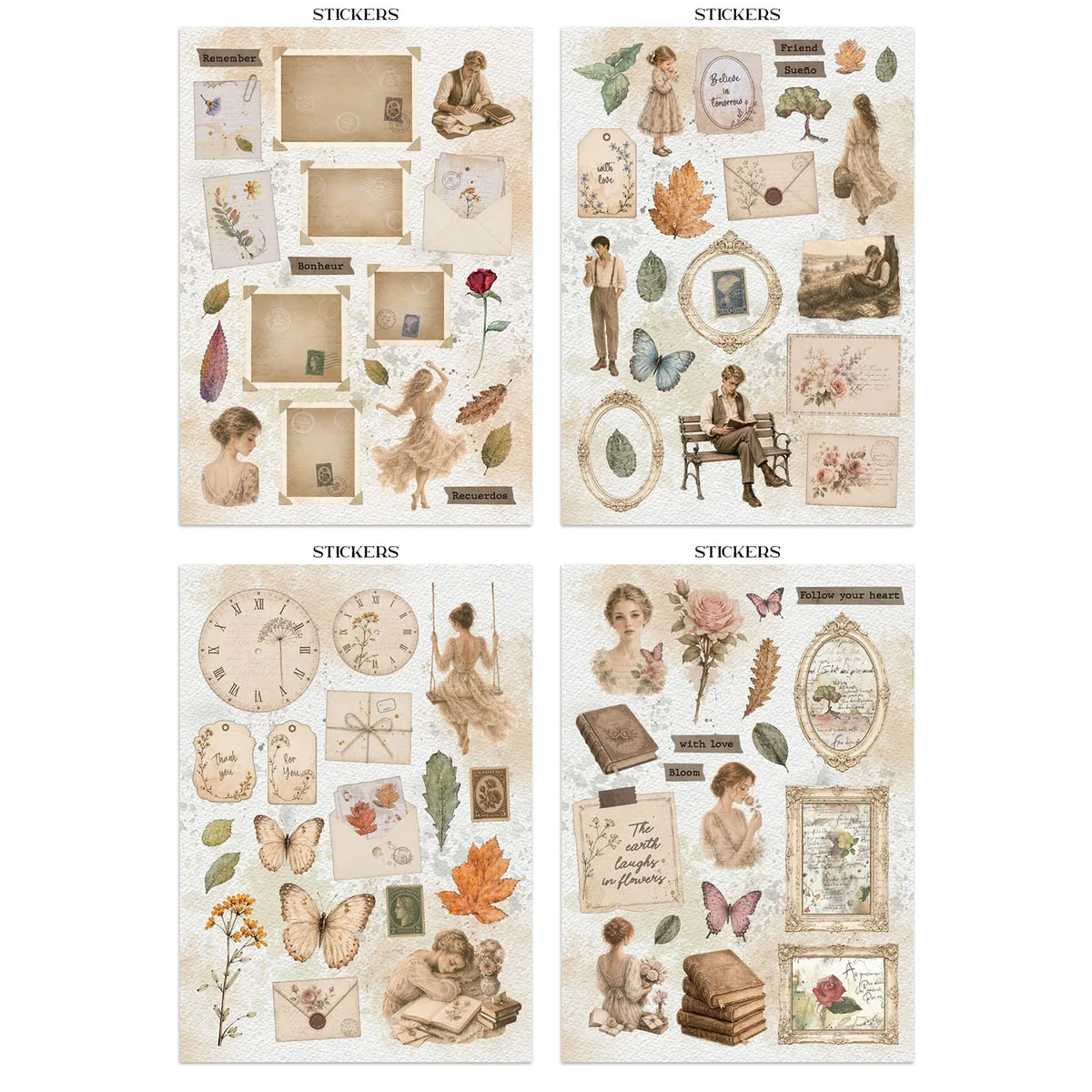 Stamperia – Flowers and Poems Junk Journal Stickers, Backgrounds, Cut-Outs lehtiö (16 kpl) A4 - Bild 4