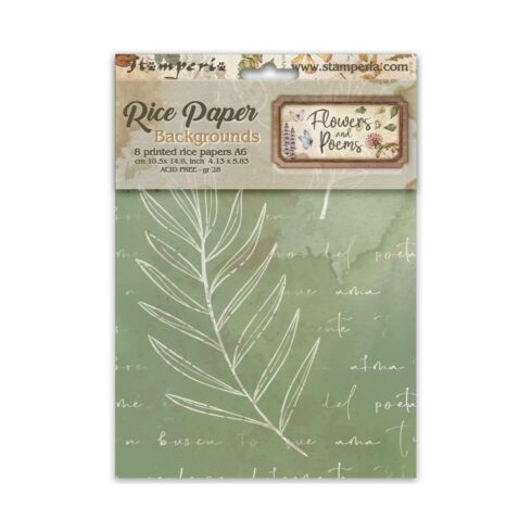 Stamperia Flowers and Poems Mini Rice Paper Backgrounds riisipaperi (8 kpl) A6