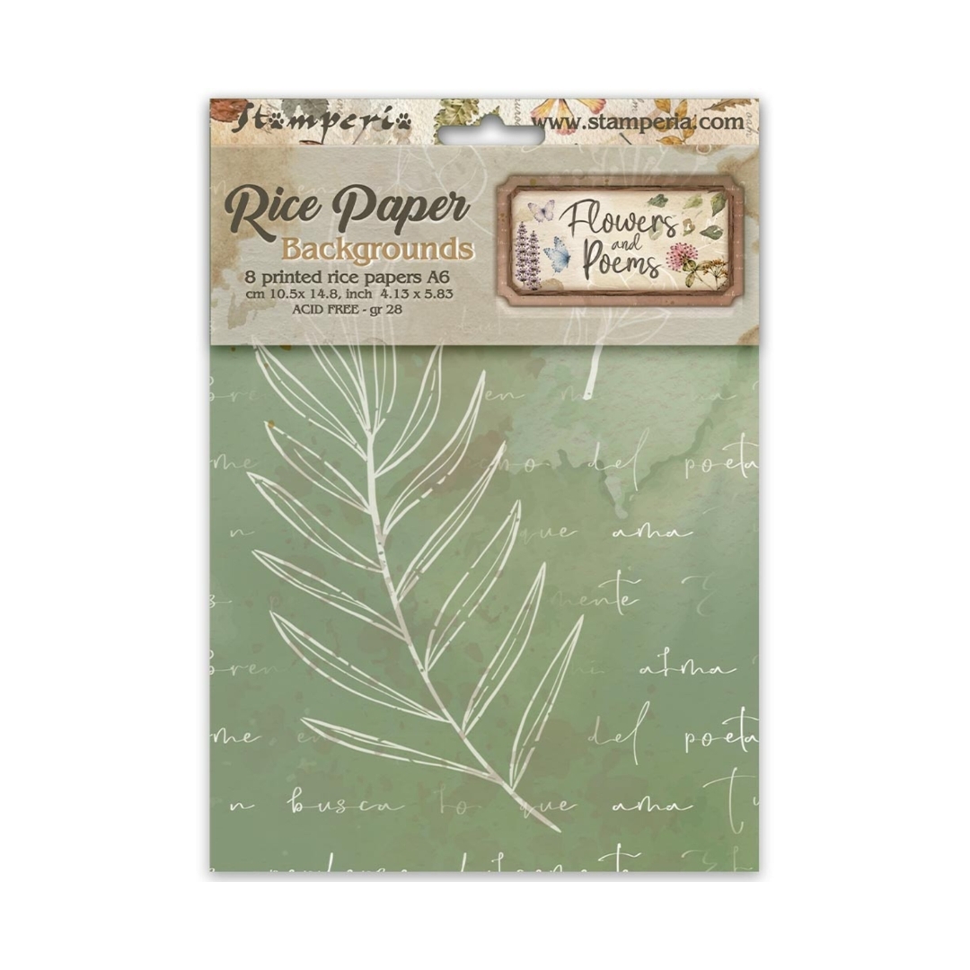 Stamperia Flowers and Poems Mini Rice Paper Backgrounds riisipaperi (8 kpl) A6