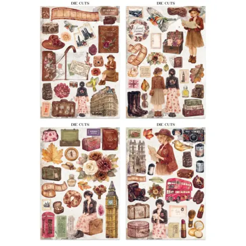 Stamperia Our Way Junk Journal Stickers Backgrounds Cut Outs lehtio 16 kpl A4