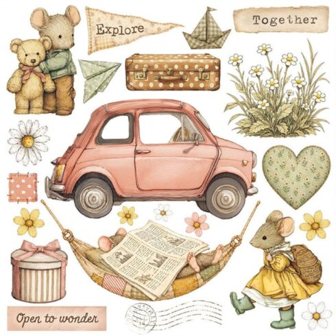 Stamperia Rub On Kit Cozy Family Assortment siirtokuvat 155 x 155 cm 6 kpl 1