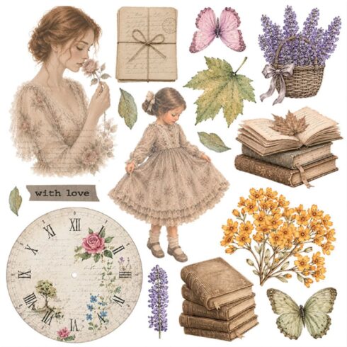 Stamperia Rub On Kit Flowers and Poems Assortment siirtokuvat 155 x 155 cm 6 kpl 2