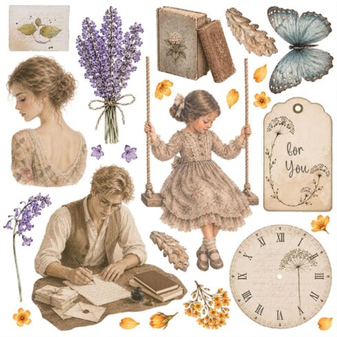 Stamperia Rub On Kit Flowers and Poems Assortment siirtokuvat 155 x 155 cm 6 kpl