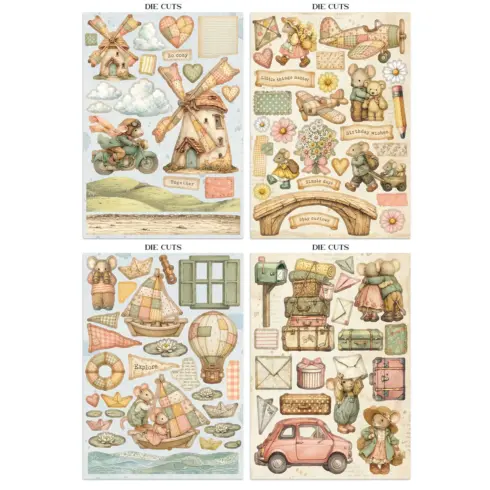 Stamperia – Cozy Family Junk Journal Stickers Backgrounds Cut Outs lehtio 16 kpl