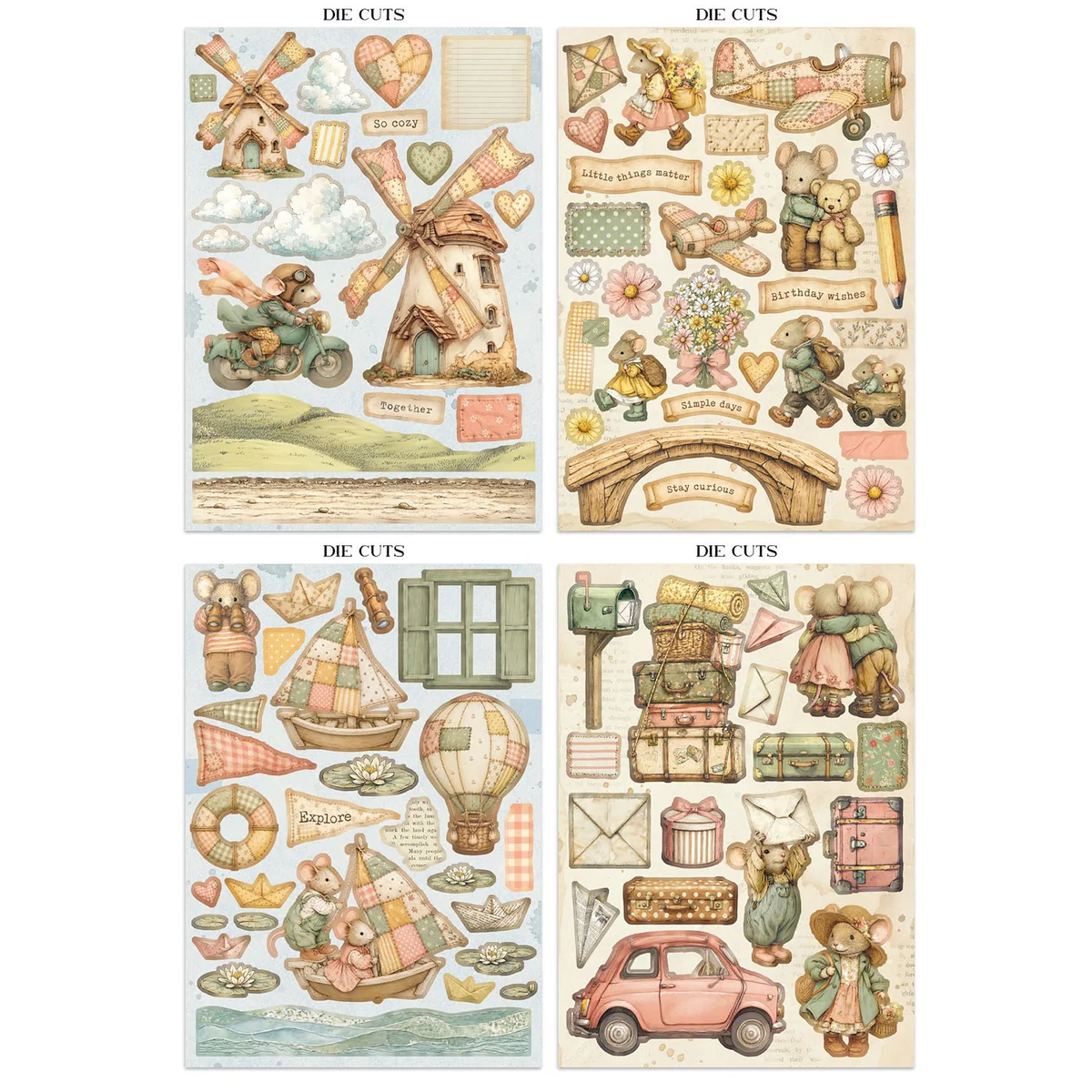 Stamperia – Cozy Family Junk Journal Stickers, Backgrounds, Cut-Outs lehtiö (16 kpl) A4 - Image 3