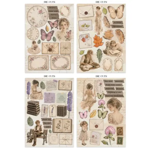Stamperia – Flowers and Poems Junk Journal Stickers Backgrounds Cut Outs lehtio 16 kpl