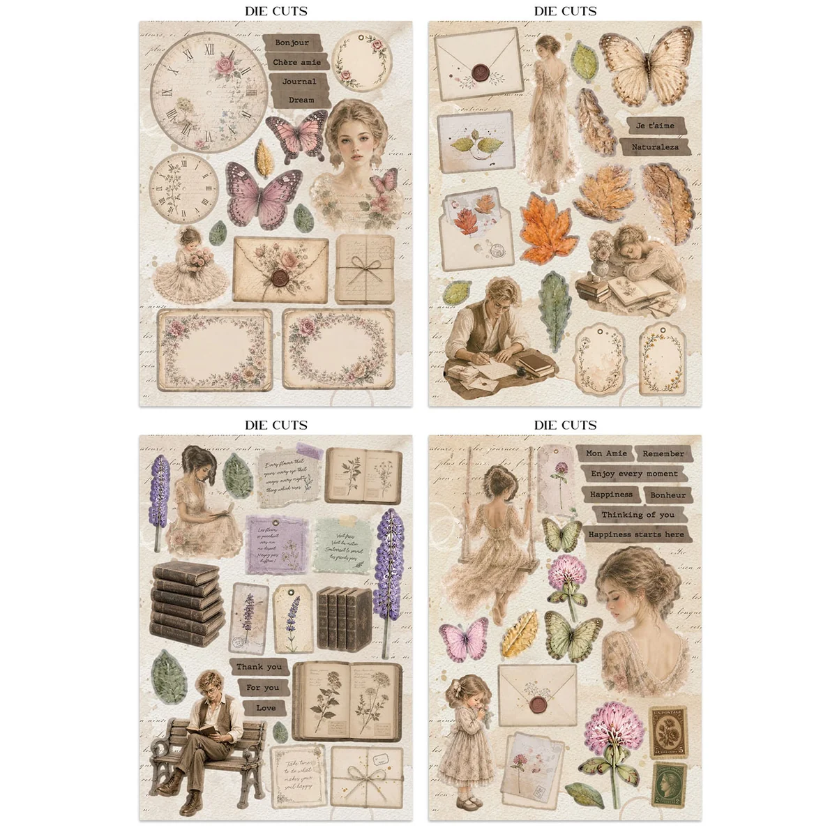 Stamperia – Flowers and Poems Junk Journal Stickers, Backgrounds, Cut-Outs lehtiö (16 kpl) A4 - Bild 3