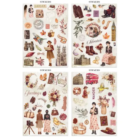 Stamperia – Our Way Junk Journal Stickers Backgrounds Cut Outs lehtio 16 kpl